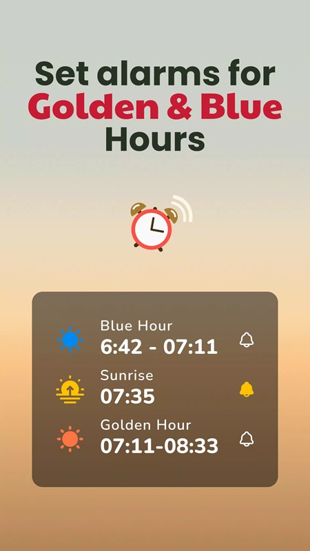 Set up reminder notifications in Golden Hour Sunset & Sunrise MOD APK