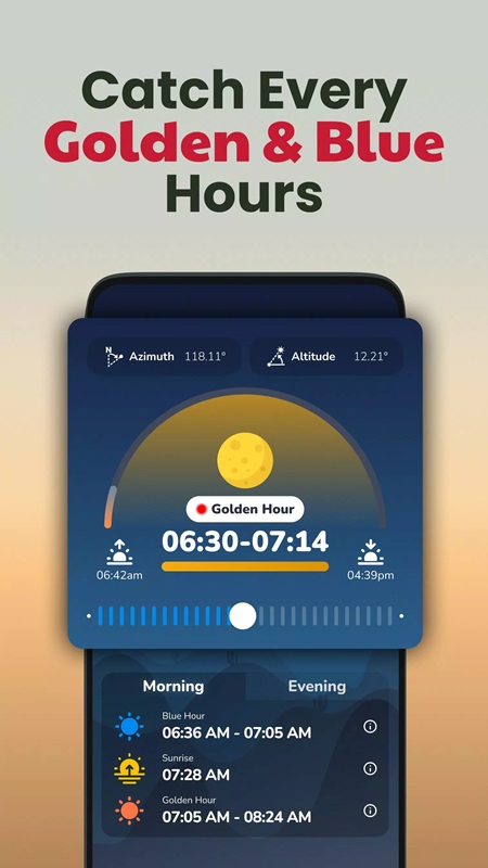Track Golden Hour and Blue Hour in Golden Hour Sunset & Sunrise MOD APK