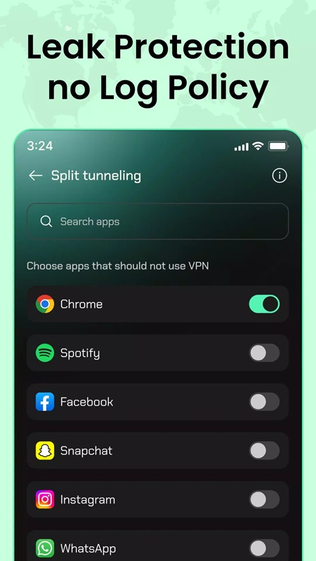 Split tunneling apps for easy control in Bolt VPN MOD APK