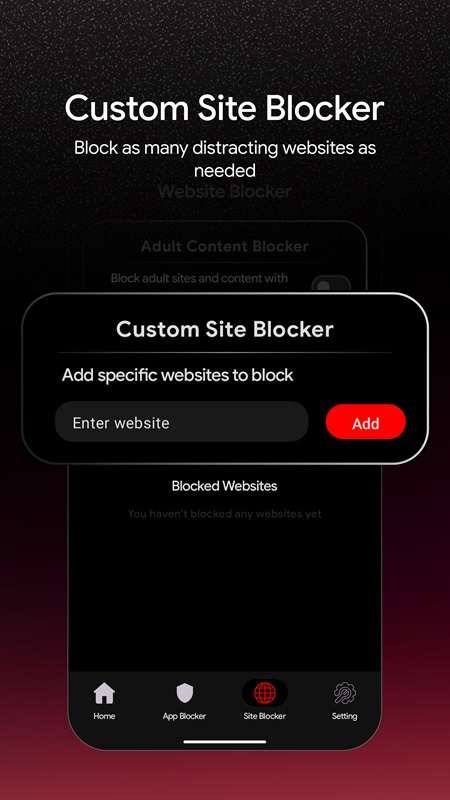 Add websites to block to maintain focus in Block Scroll MOD APK