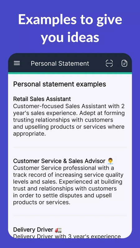 Provide illustrative examples to help you easily create an ideal CV in CV Engineer MOD APK