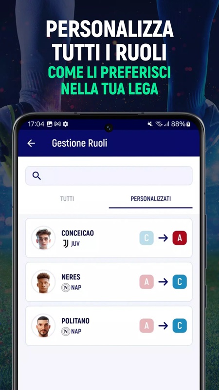 Freely change the playing positions of players in FantaMaster MOD APK