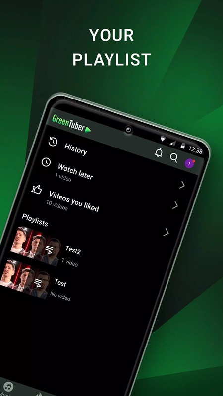 Create playlists with your favorite videos in GreenTuber MOD APK