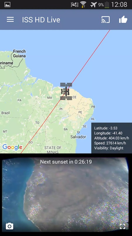 Track the location of the probe via the map in ISS Live Now MOD APK