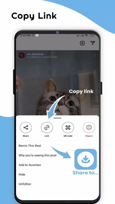 Copy links of videos, images quickly in InSave MOD APK