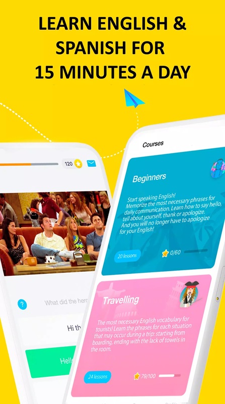 Learn languages ​​quickly in just 15 minutes a day in EWA Learn English & Spanish MOD APK