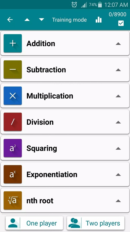 Choose the type of exercise to practice in Math Tricks MOD APK