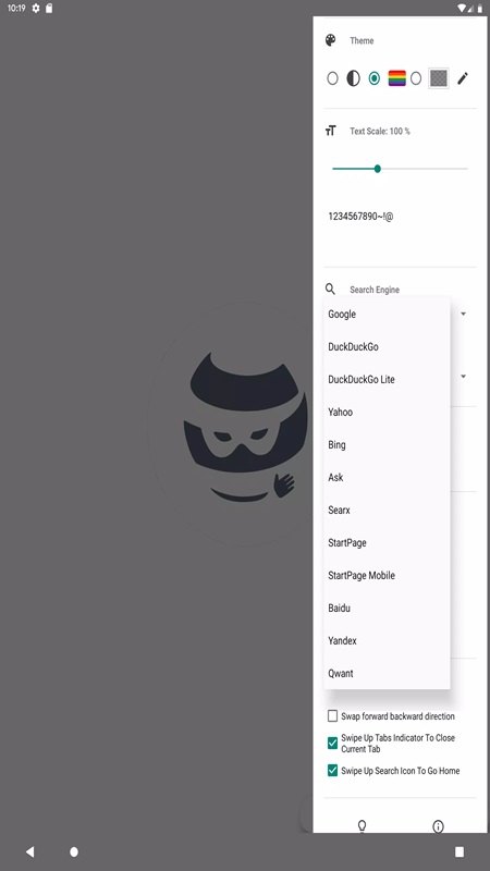 Change the system interface theme in OH Private Web Browser MOD APK