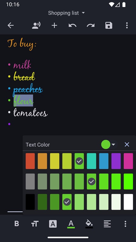 Customize the display colors for text in Oojao Text Editor MOD APK