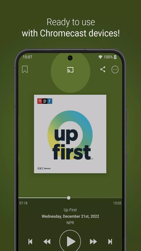 Easily connect to Chromecast devices to stream content in Podcast Go MOD APK