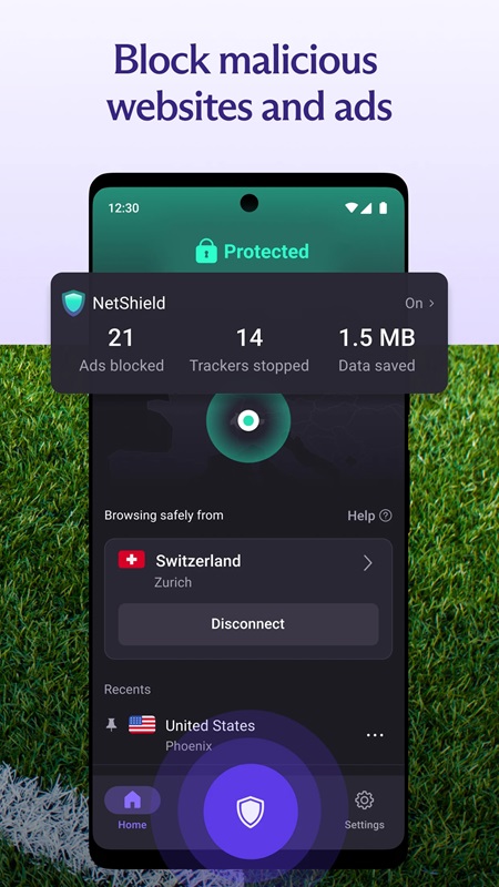 Get information on blocked websites and data usage in Proton VPN MOD APK