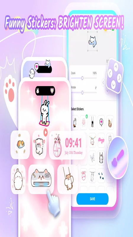 The option to display dynamic stickers on the device interface is available in Themepack MOD APK
