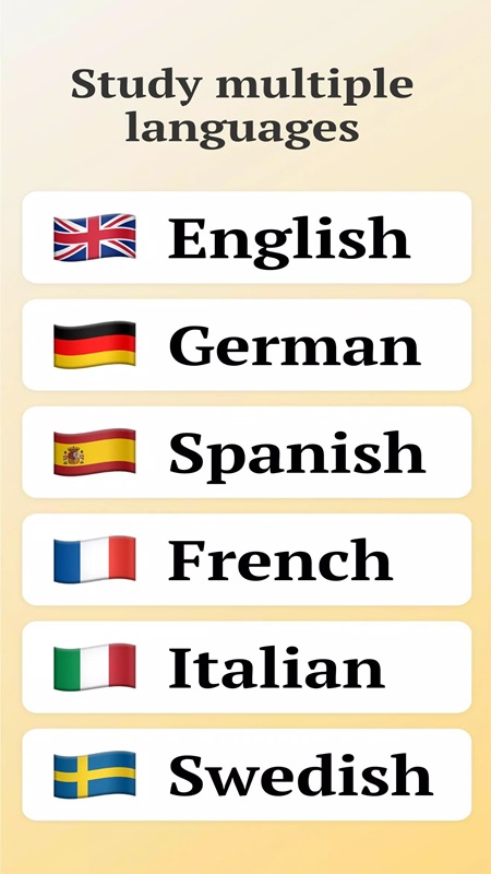 Various languages for you to choose from in Vocabuo MOD APK