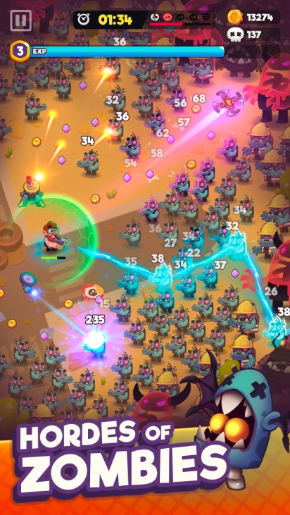 Control the hero to fight zombies in Zombastic MOD APK