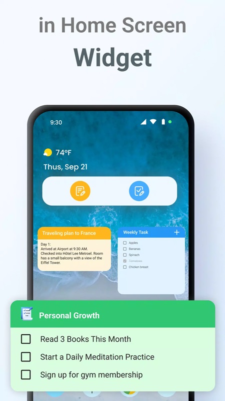 Add note taking and to do list widgets to your home screen in FlyNote MOD APK