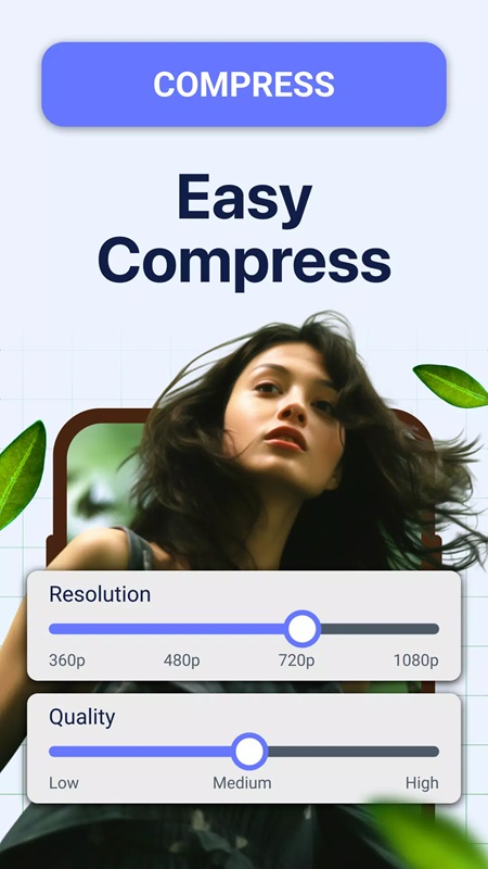 Choose the video compression level that suits your needs in Compress, Reduce Video Size MOD APK