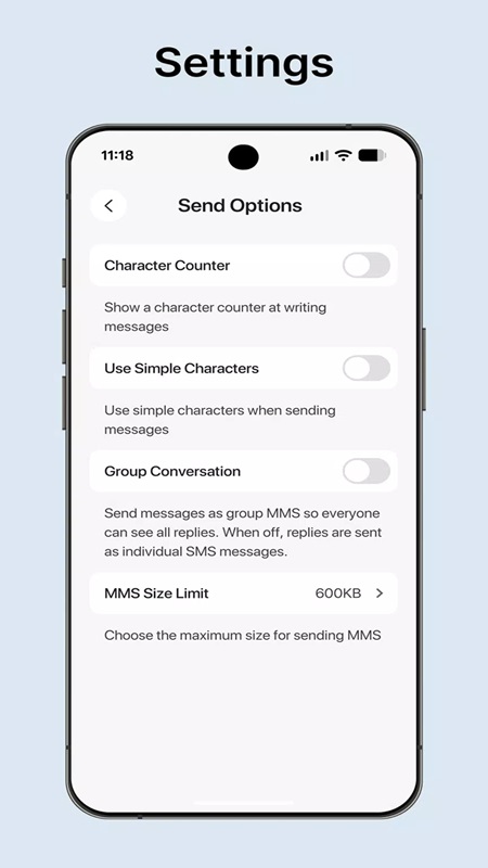 Customize some settings when sending messages in Messages MOD APK