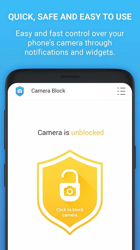 Control your phone camera easily and quickly through notifications and widgets in Camera Block MOD APK