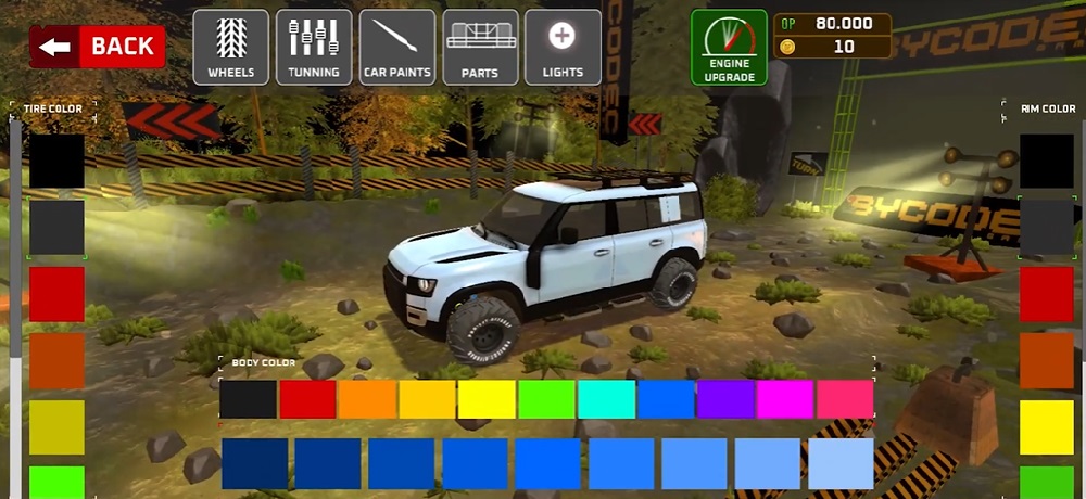 Choose the color of the car according to the player's preference in Project Offroad 3 MOD APK