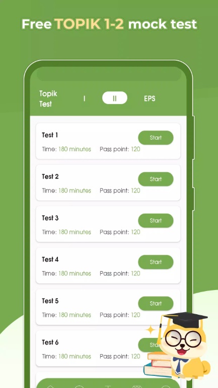 Various practice tests to check your TOPIK review progress in HeyKorea MOD APK