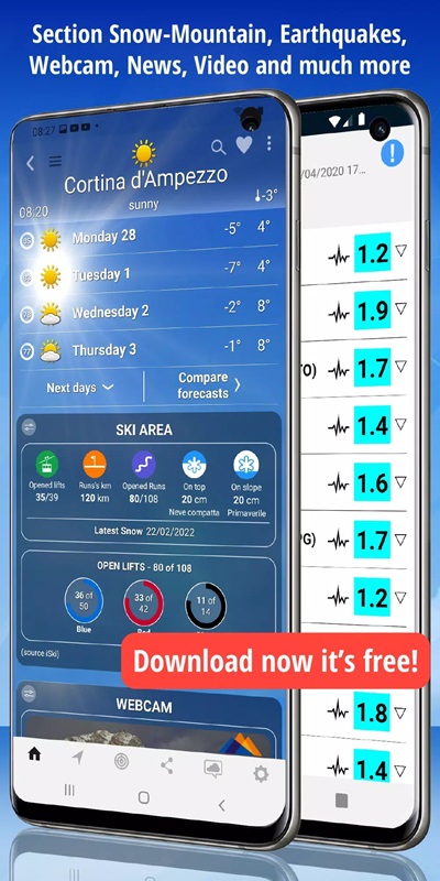 Get more information about earthquakes, snow mountains with radar in iLMeteo MOD APK