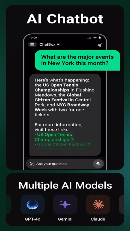 A variety of AI models for you to choose from to answer questions in ChatBox MOD APK