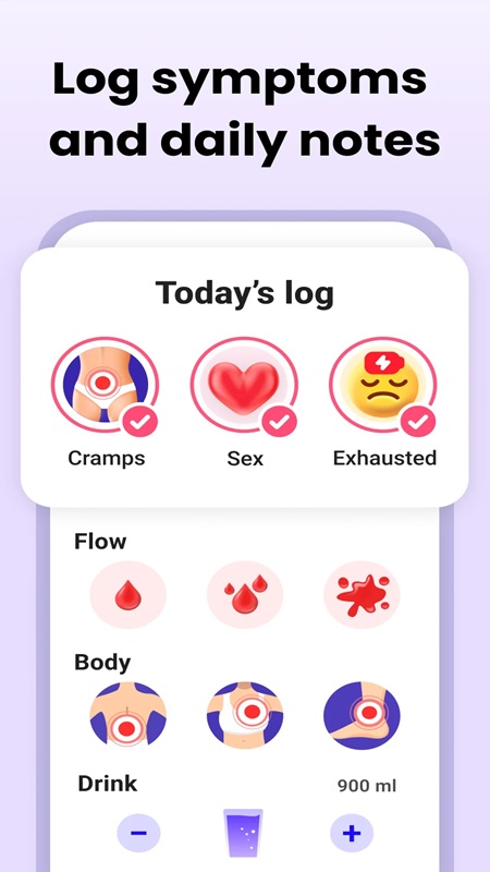 Add and customize frequently experienced menstrual symptoms in Period Calendar Period Tracker MOD APK