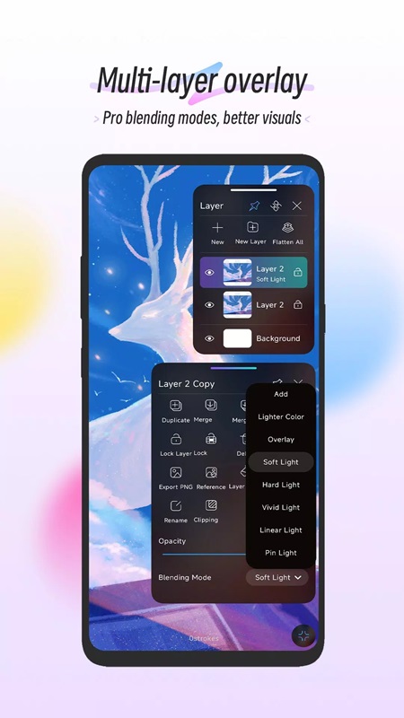 Freely adjust overlays with professional blending modes in HiPaint MOD APK