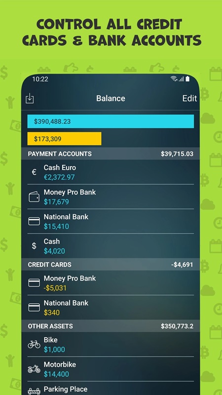 Control all credit cards and payment banks on Money Pro MOD APK