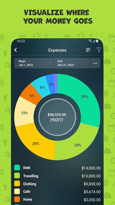 Track personal finances through charts in Money Pro MOD APK