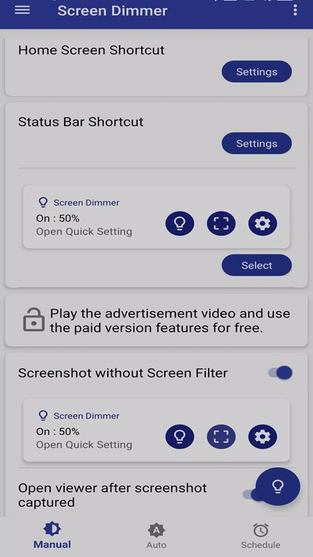 Manually adjust brightness in Auto Screen Dimmer MOD APK