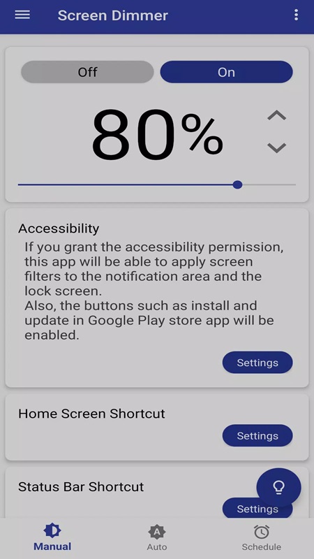 Easily turn the brightness adjustment mode on or off in Auto Screen Dimmer MOD APK