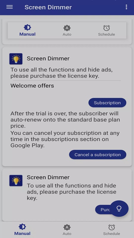 Adjust the transparency of the color filter in Auto Screen Dimmer MOD APK