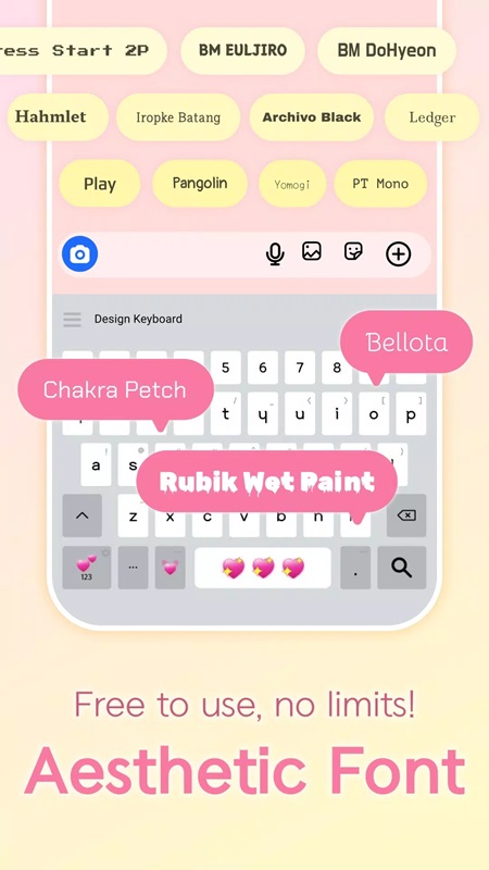 A wide variety of fonts to choose from in Design Keyboard MOD APK