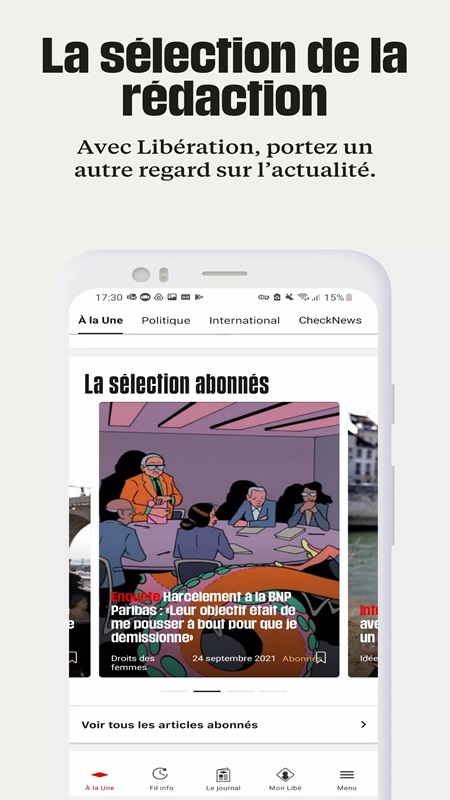 A variety of news topics for you to choose from in Libération MOD APK