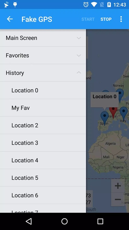 Search and reuse old fake locations in history in Fake GPS MOD APK