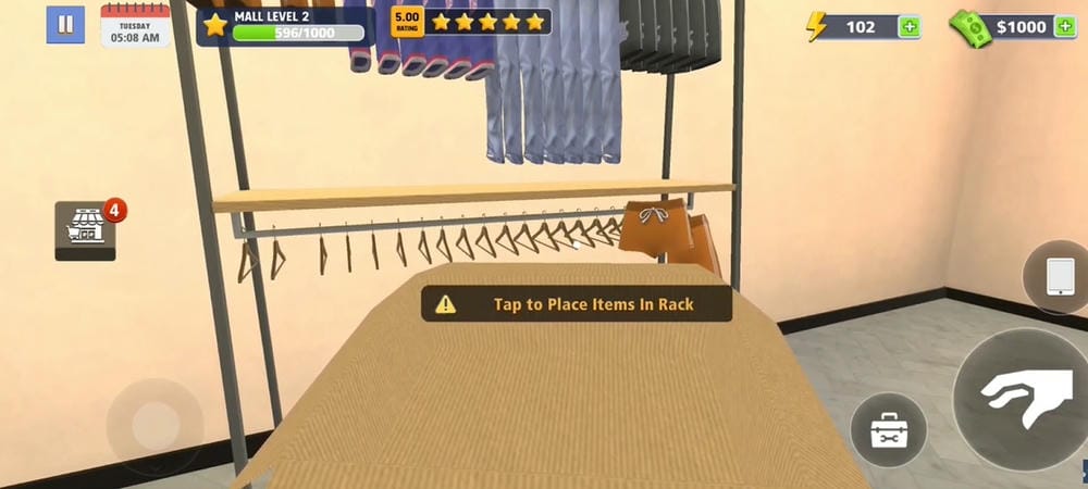 Arrange the clothes you have imported in Mall & Fast Food Simulator 3D MOD APK