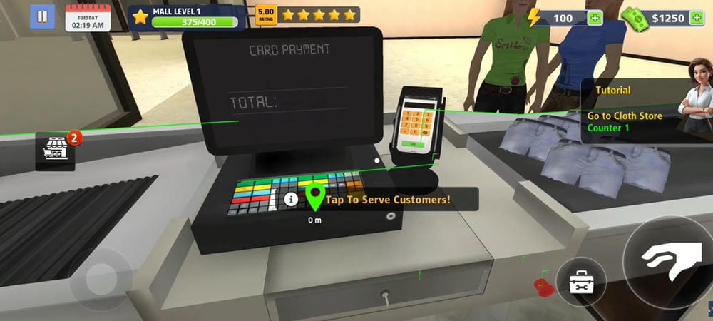 Charge the first customers who visit the store in Mall & Fast Food Simulator 3D MOD APK