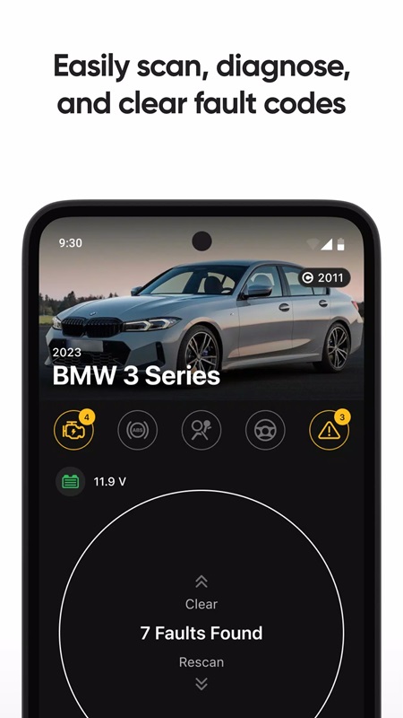 Smart code scanner easily diagnoses and clears minor errors in OBDeleven MOD APK