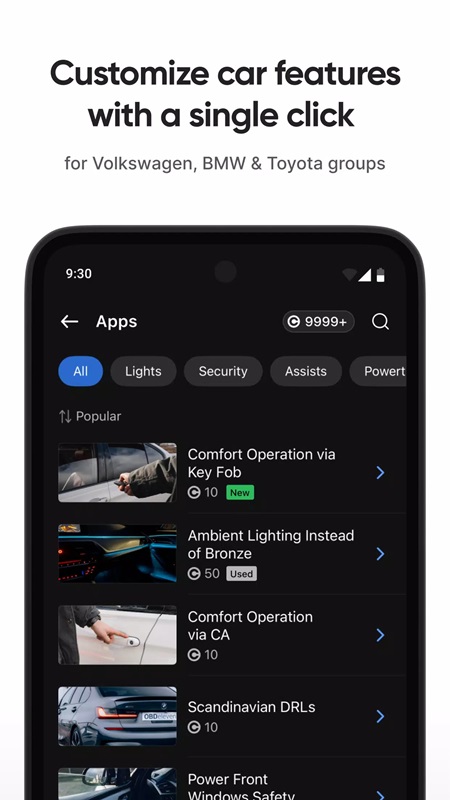 Customize your car features with just one tap in OBDeleven MOD APK