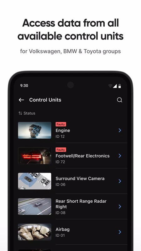 Quickly access all data from the control unit available in OBDeleven MOD APK