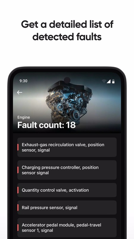 Track vehicle errors through detailed error list in OBDeleven MOD APK