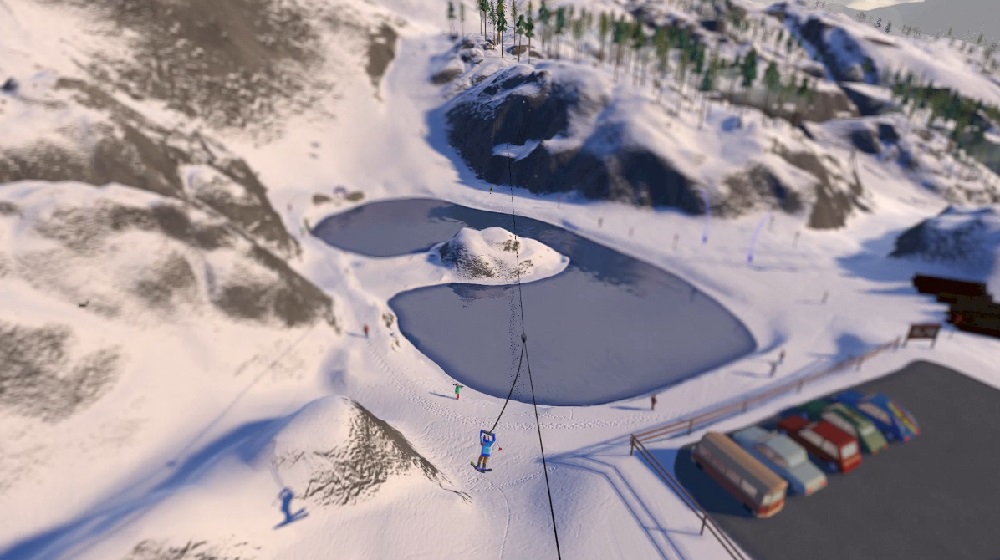 Take a cable car to see the panoramic view of the snowy mountain from above in Grand Mountain Adventure 2 MOD APK