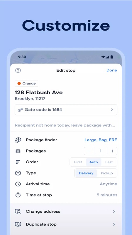 Customize the time and some items of the delivery route in Circuit Route Planner MOD APK