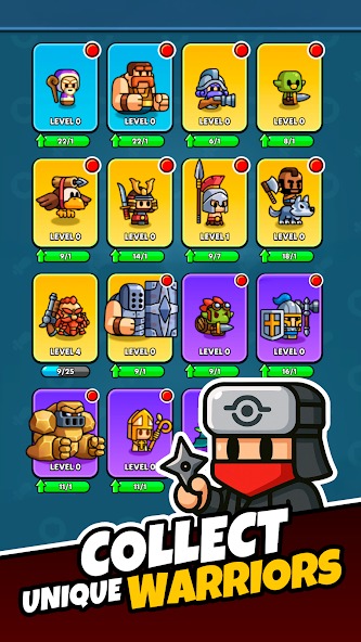 Upgrade your heroes' powers to make them stronger in Tiny Warriors Rush MOD APK
