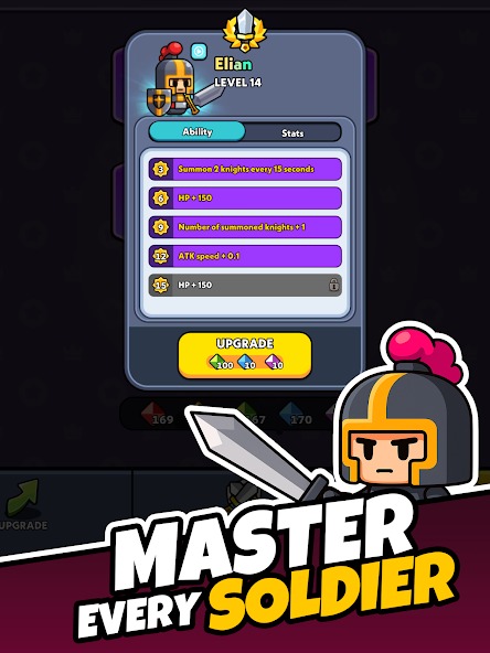 Improve your hero's combat stats in Tiny Warriors Rush MOD APK