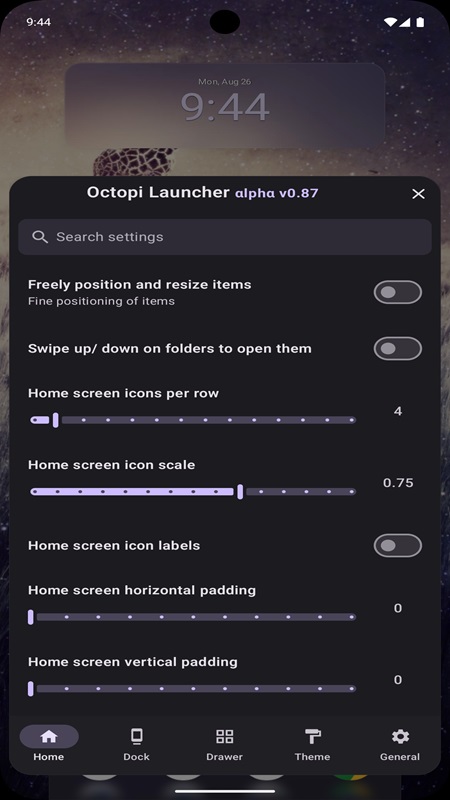 Set up gestures to optimize manual operation in Octopi Launcher MOD APK