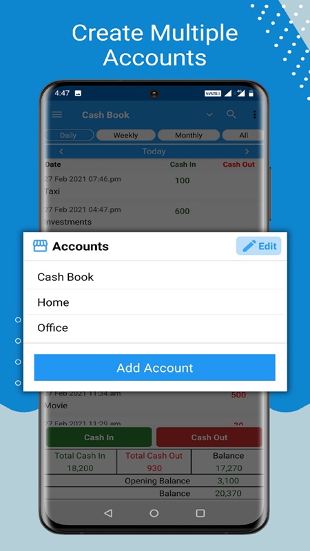 Create more different spending accounts in Cash Book- expense manager MOD APK