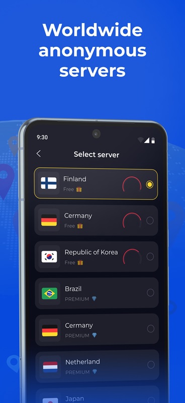 Anonymous servers are installed worldwide, choose a server for yourself in 1VPN MOD APK