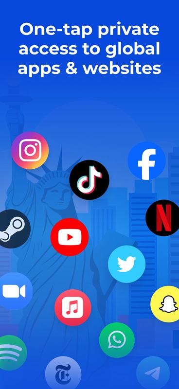 With just one tap you can access the privacy of apps, websites in 1VPN MOD APK